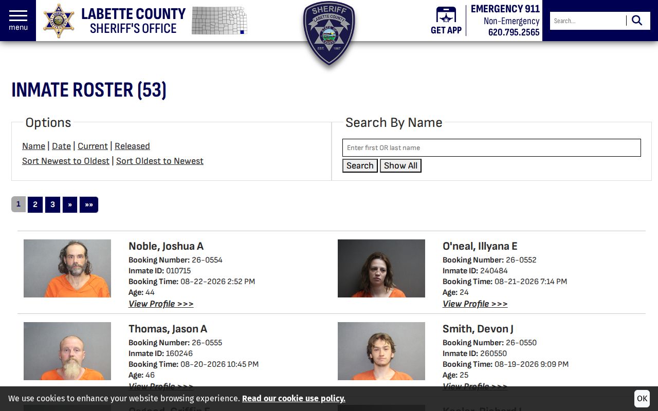 Labette County current inmate booking search