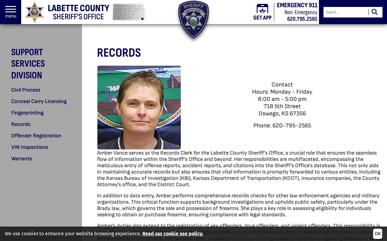 Labette County booking record and mugshot request page