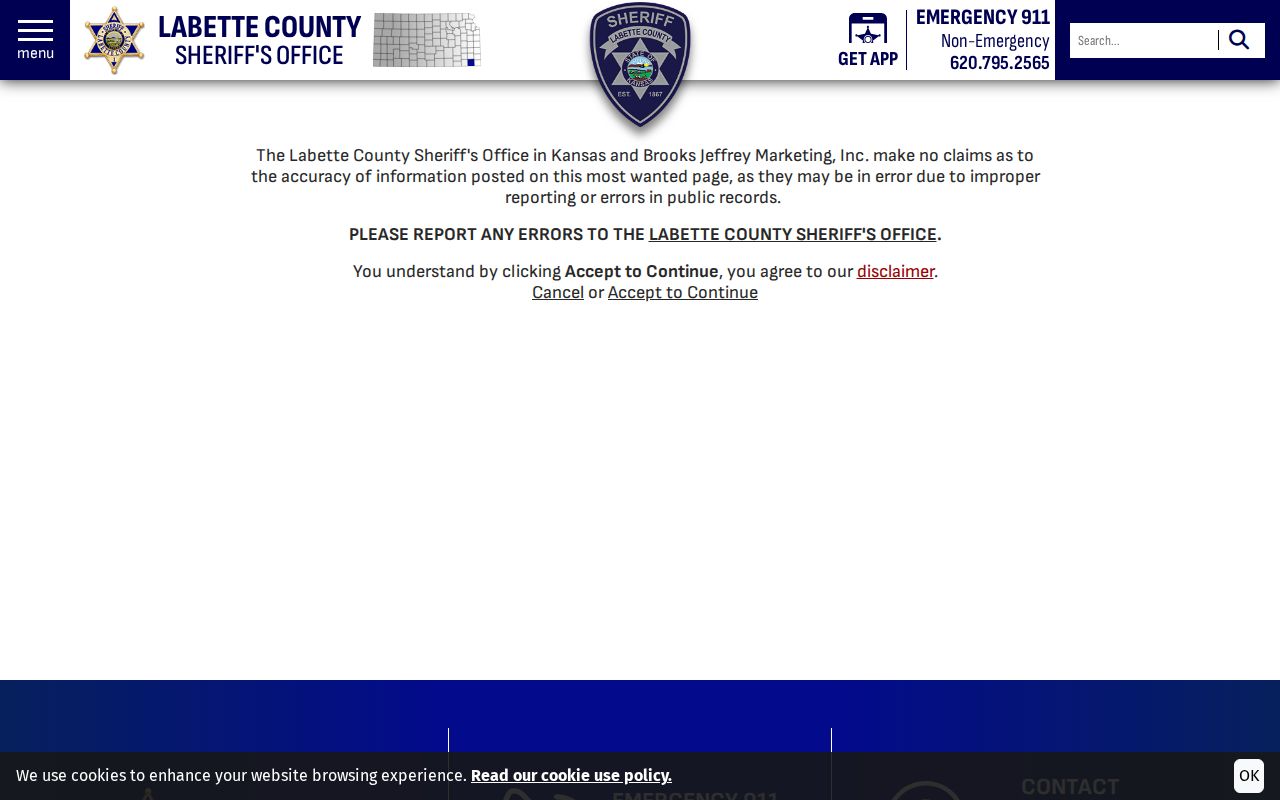 Labette County wanted fugitives disclaimer gateway