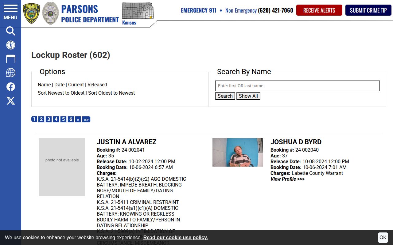 Official Parsons Police released lockup search